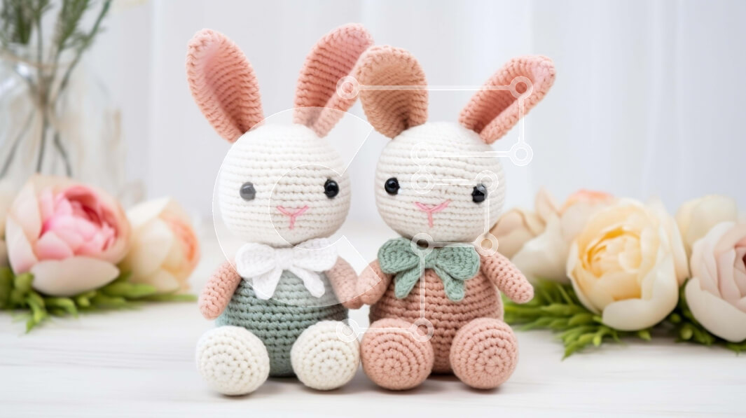 Intra Συλλεκτικό Ξύλινο Παζλ Plywood  4mm - Κουνελάκια με κροσέ με θέμα το Πάσχα σε ξύλινο τραπέζι Σε Ξύλινο Κουτί - Διαστάσεις: 10x10 cm – 25 κομμάτια