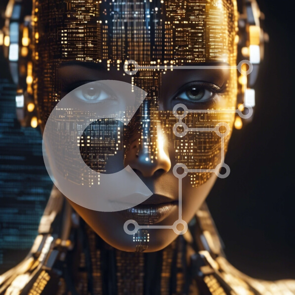 Intra Συλλεκτικό Ξύλινο Παζλ Plywood  4mm - Γυναικείο ρομπότ με πρόσωπο και μάτια σε χρυσό χρώμα Σε Ξύλινο Κουτί - Διαστάσεις Puzzle: 10x10 cm – 25 κομμάτια