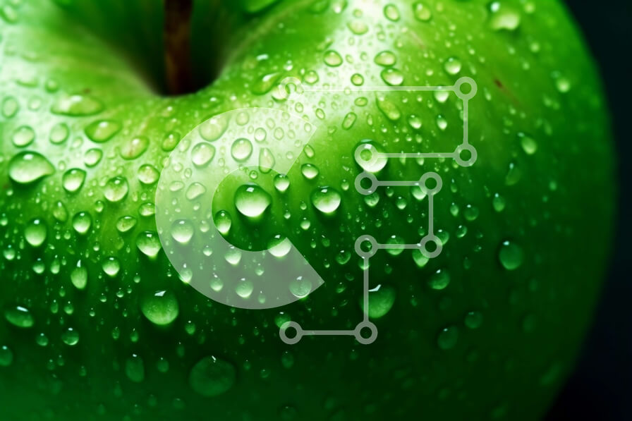 Σετ των 2 Intra Συλλεκτικό Ξύλινο Παζλ Plywood  4mm - Φρέσκο ​​πράσινο μήλο με σταγονίδια νερού στην επιφάνειά του Σε Ξύλινο Κουτί - Διαστάσεις: 10x10 cm – 25 κομμάτια