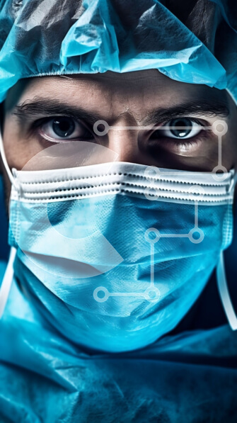 Intra Συλλεκτικό Ξύλινο Παζλ Plywood  4mm - Σοβαρός άνδρας γιατρός με μπλε τρίβει και ιατρική μάσκα Σε Ξύλινο Κουτί - Διαστάσεις Puzzle: 10x10 cm – 25 κομμάτια