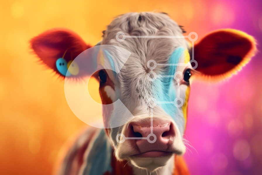 Σετ των 2 Intra Συλλεκτικό Ξύλινο Παζλ Plywood  4mm - Πολύχρωμη ζωγραφισμένη αγελάδα με την περίεργη έκφραση Σε Ξύλινο Κουτί - Διαστάσεις: 10x10 cm – 25 κομμάτια