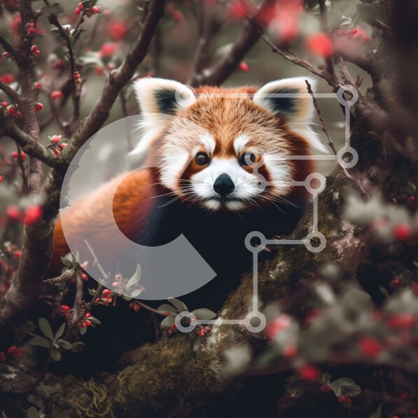 Intra Συλλεκτικό Ξύλινο Παζλ Plywood  4mm - Αξιολάτρευτο κόκκινο Panda σε ένα δέντρο με μούρα Σε Ξύλινο Κουτί - Διαστάσεις: 10x10 cm – 25 κομμάτια