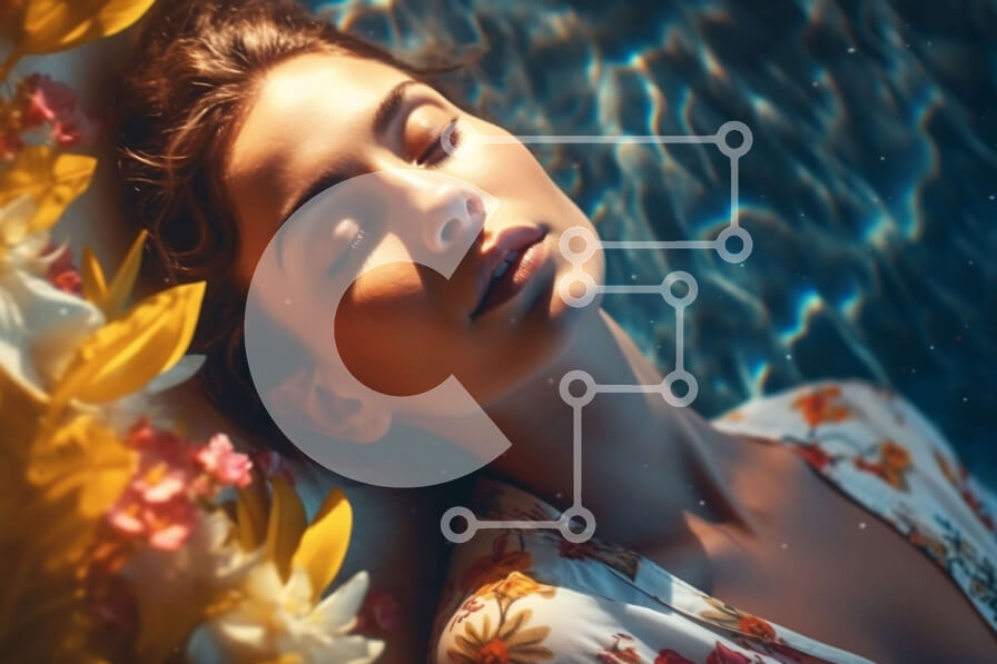 Intra Συλλεκτικό Ξύλινο Παζλ Plywood  4mm - Χαλαρωτική εικόνα μιας γυναίκας σε μια λίμνη νερού που φορά ένα φόρεμα με λουλούδια Σε Ξύλινο Κουτί - Διαστάσεις Puzzle: 10x10 cm – 25 κομμάτια