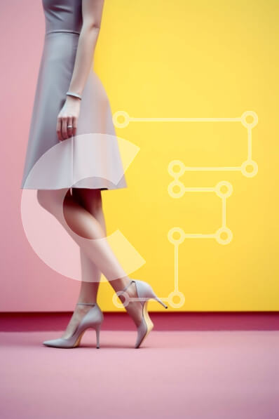 Intra Συλλεκτικό Ξύλινο Παζλ Plywood  4mm - Κομψή εικόνα γυναίκας με γκρι φόρεμα και ψηλοτάκουνα που στέκεται σε ζωντανό φόντο Σε Ξύλινο Κουτί - Διαστάσεις Puzzle: 10x10 cm – 25 κομμάτια