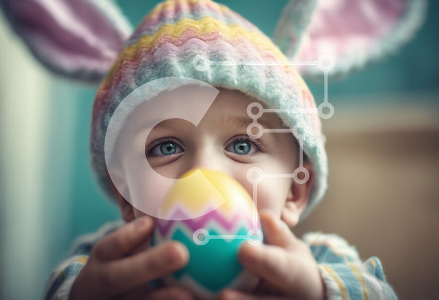 Intra Συλλεκτικό Ξύλινο Παζλ Plywood  4mm - Μικρό παιδί με τα αυτιά λαγουδάκι και το πασχαλινό αυγό Σε Ξύλινο Κουτί - Διαστάσεις: 10x10 cm – 25 κομμάτια