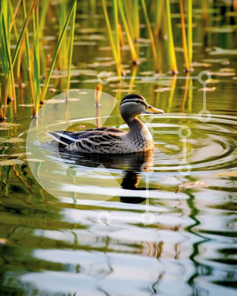 Σετ των 2 Intra Συλλεκτικό Ξύλινο Παζλ Plywood  4mm - Όμορφη εικόνα μιας πάπιας σε μια λίμνη με καλάμια Σε Ξύλινο Κουτί - Διαστάσεις: 10x10 cm – 25 κομμάτια