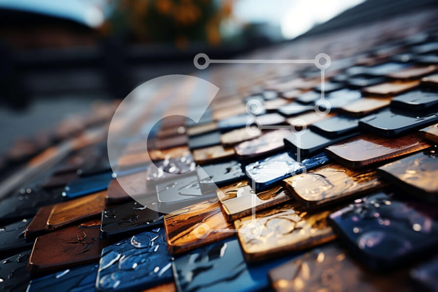 Intra Συλλεκτικό Ξύλινο Παζλ Plywood  4mm - Όμορφη κινηματογράφηση σε πρώτο πλάνο μιας πολύχρωμης κεραμοσκεπής με σταγονίδια νερού Σε Ξύλινο Κουτί - Διαστάσεις Puzzle: 10x10 cm – 25 κομμάτια