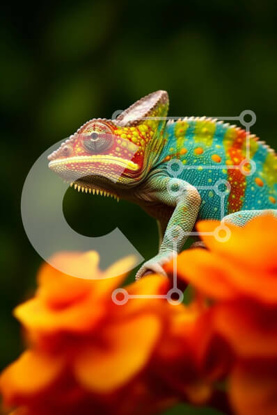 Σετ των 2 Intra Συλλεκτικό Ξύλινο Παζλ Plywood  4mm - Ζωντανή εικόνα ενός χαμαιλέοντα σκαρφαλωμένο σε ένα λουλούδι σε έναν κήπο Σε Ξύλινο Κουτί - Διαστάσεις: 10x10 cm – 25 κομμάτια