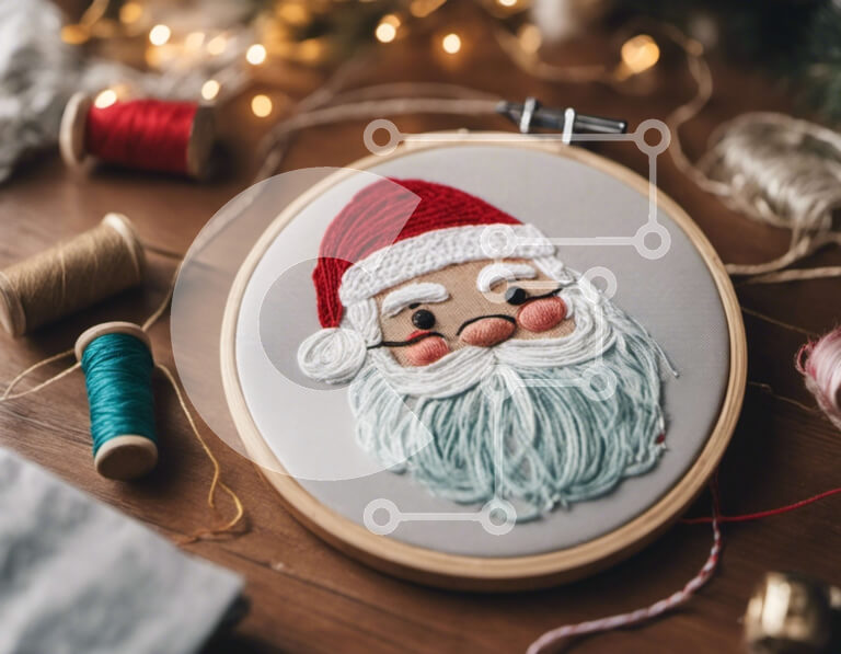 Intra Συλλεκτικό Ξύλινο Παζλ Plywood  4mm - Τσέρκι κεντήματος Άγιου Βασίλη με Χριστουγεννιάτικα στολίδια Σε Ξύλινο Κουτί - Διαστάσεις: 10x10 cm – 25 κομμάτια