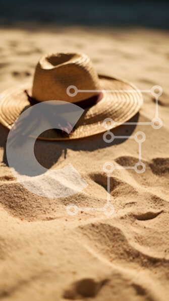 Σετ των 2 Intra Συλλεκτικό Ξύλινο Παζλ Plywood  4mm - Ψάθινο καπέλο στην άμμο παραλίας Σε Ξύλινο Κουτί - Διαστάσεις: 10x10 cm – 25 κομμάτια