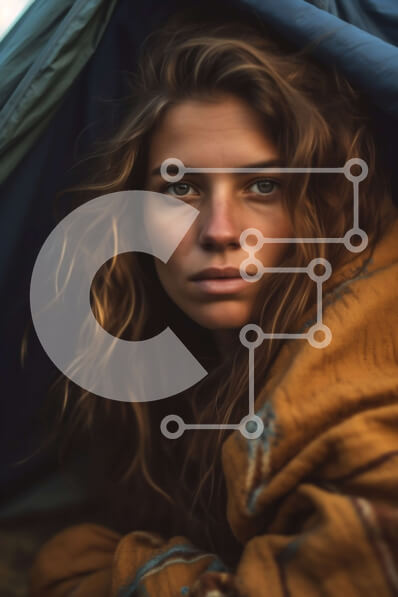 Σετ των 2 Intra Συλλεκτικό Ξύλινο Παζλ Plywood  4mm - Νεαρή γυναίκα με κίτρινη κουβέρτα που κοιτάζει έξω από μια σκηνή Σε Ξύλινο Κουτί - Διαστάσεις: 10x10 cm – 25 κομμάτια