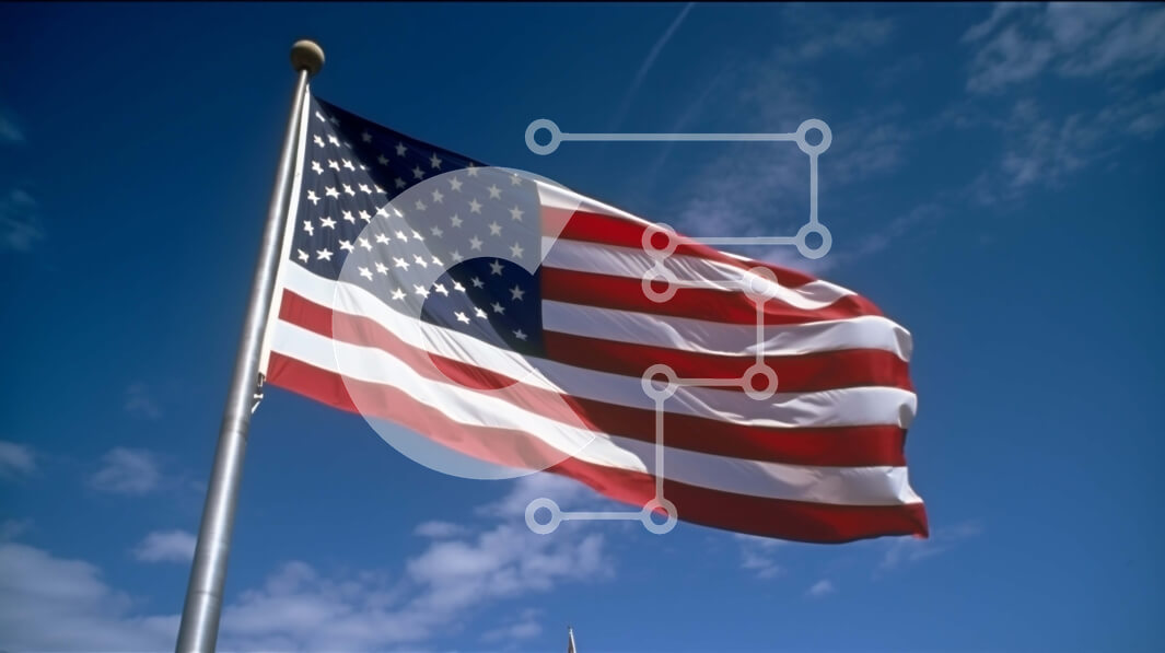 Intra Συλλεκτικό Ξύλινο Παζλ Plywood  4mm - Καθαρή και πατριωτική αμερικανική σημαία ενάντια στον γαλάζιο του ουρανού Σε Ξύλινο Κουτί - Διαστάσεις Puzzle: 10x10 cm – 25 κομμάτια