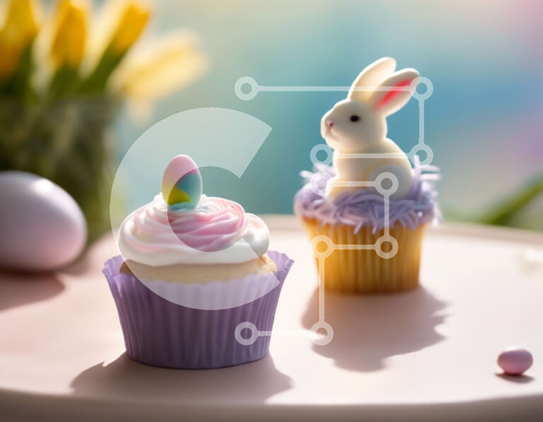 Intra Συλλεκτικό Ξύλινο Παζλ Plywood  4mm - Cupcakes με θέμα το Πάσχα με ειδώλιο λαγουδάκι και αυγό Σε Ξύλινο Κουτί - Διαστάσεις Puzzle: 10x10 cm – 25 κομμάτια