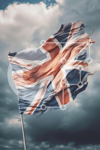 Intra Συλλεκτικό Ξύλινο Παζλ Plywood  4mm - Σκισμένη και κουρελιασμένη σημαία Union Jack που φυσά στον άνεμο Σε Ξύλινο Κουτί - Διαστάσεις Puzzle: 10x10 cm – 25 κομμάτια