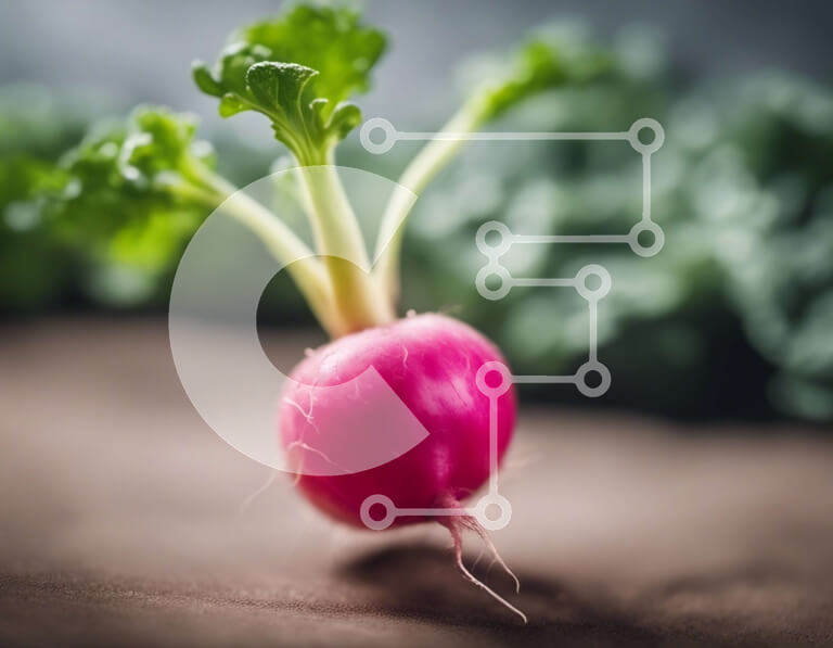 Intra Συλλεκτικό Ξύλινο Παζλ Plywood  4mm - Φρεσκοκομμένα ροζ ραπανάκια με πράσινα φύλλα Σε Ξύλινο Κουτί - Διαστάσεις: 10x10 cm – 25 κομμάτια