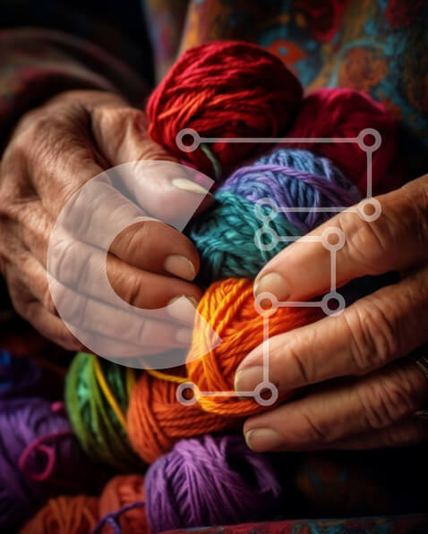 Intra Συλλεκτικό Ξύλινο Παζλ Plywood  4mm - Ηλικιωμένη γυναίκα που πλέκει με πολύχρωμα νήματα Σε Ξύλινο Κουτί - Διαστάσεις Puzzle: 10x10 cm – 25 κομμάτια