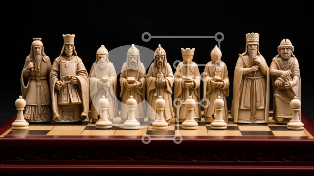 Intra Συλλεκτικό Ξύλινο Παζλ Plywood  4mm - Ξύλινο σετ σκακιού με βασιλιά, βασίλισσα και ιππότες Σε Ξύλινο Κουτί - Διαστάσεις: 10x10 cm – 25 κομμάτια