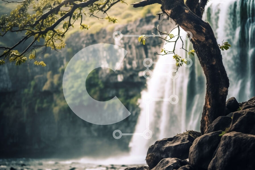 Intra Συλλεκτικό Ξύλινο Παζλ Plywood  4mm - Γραφική θέα ενός καταπράσινου καταρράκτη με δέντρα και βράχους Σε Ξύλινο Κουτί - Διαστάσεις: 10x10 cm – 25 κομμάτια