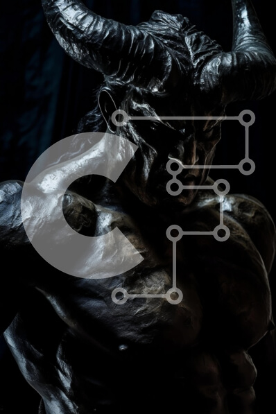 Intra Συλλεκτικό Ξύλινο Παζλ Plywood  4mm - Μυστηριώδες κερασφόρο άγαλμα που στέκεται σε ένα σκοτεινό δωμάτιο Σε Ξύλινο Κουτί - Διαστάσεις Puzzle: 10x10 cm – 25 κομμάτια