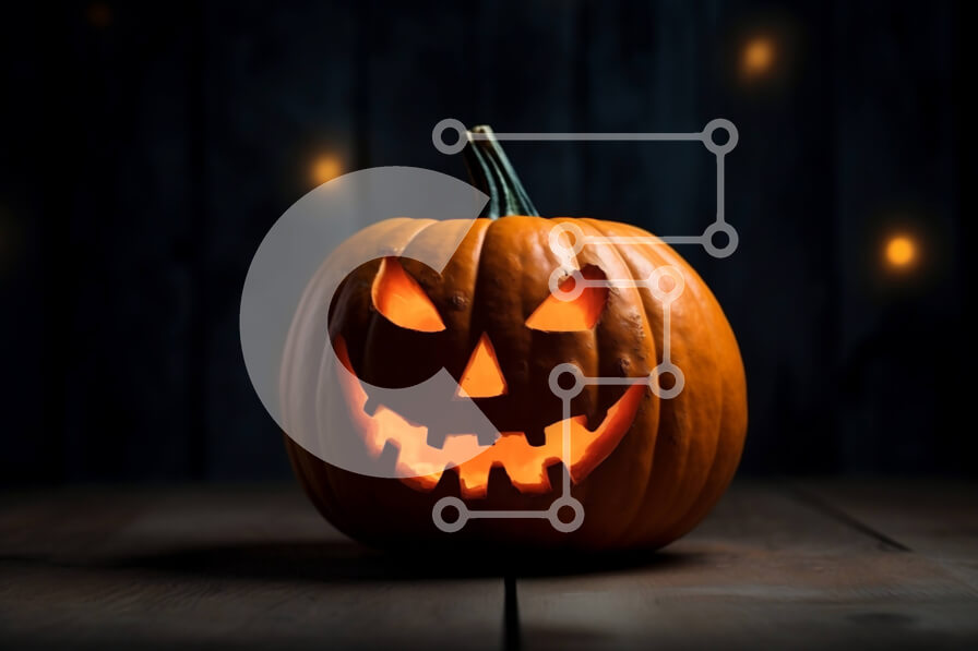 Intra Συλλεκτικό Ξύλινο Παζλ Plywood  4mm - Σκαλιστή και φωτισμένη κολοκύθα σε ξύλινο τραπέζι Σε Ξύλινο Κουτί - Διαστάσεις Puzzle: 10x10 cm – 25 κομμάτια