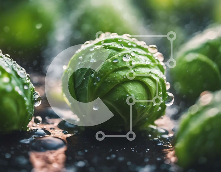 Σετ των 2 Intra Συλλεκτικό Ξύλινο Παζλ Plywood  4mm - Φρέσκα λαχανάκια Βρυξελλών με σταγονίδια νερού Σε Ξύλινο Κουτί - Διαστάσεις: 10x10 cm – 25 κομμάτια