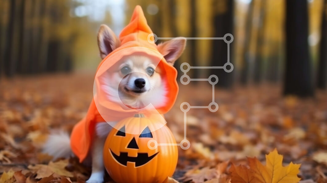 Σετ των 2 Intra Συλλεκτικό Ξύλινο Παζλ Plywood  4mm - Αξιολάτρευτο σκυλί με κοστούμι κολοκύθας στο δάσος Σε Ξύλινο Κουτί - Διαστάσεις: 10x10 cm – 25 κομμάτια