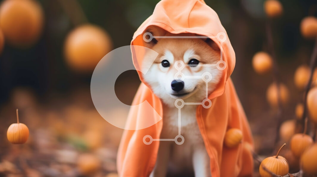 Intra Συλλεκτικό Ξύλινο Παζλ Plywood  4mm - Περίεργος σκύλος με πορτοκαλί κουκούλα ανάμεσα σε κολοκύθες Σε Ξύλινο Κουτί - Διαστάσεις: 10x10 cm – 25 κομμάτια