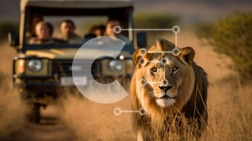 Σετ των 2 Intra Συλλεκτικό Ξύλινο Παζλ Plywood  4mm - Λιοντάρι που περπατά στα λιβάδια Σε Ξύλινο Κουτί - Διαστάσεις: 10x10 cm – 25 κομμάτια