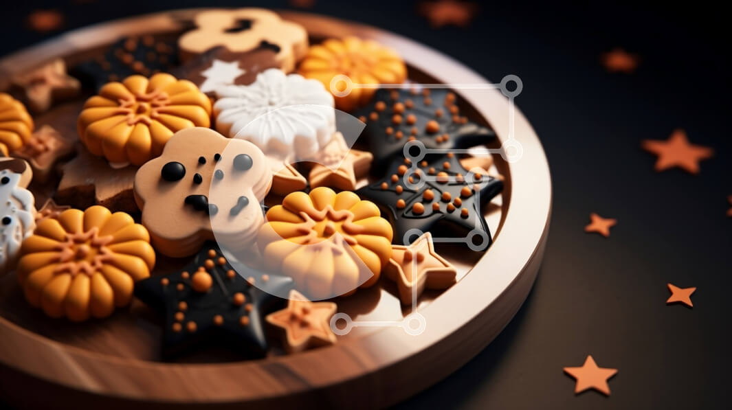 Σετ των 2 Intra Συλλεκτικό Ξύλινο Παζλ Plywood  4mm - Πολύχρωμα μπισκότα αποκριών σε ξύλινο πιάτο Σε Ξύλινο Κουτί - Διαστάσεις: 10x10 cm – 25 κομμάτια