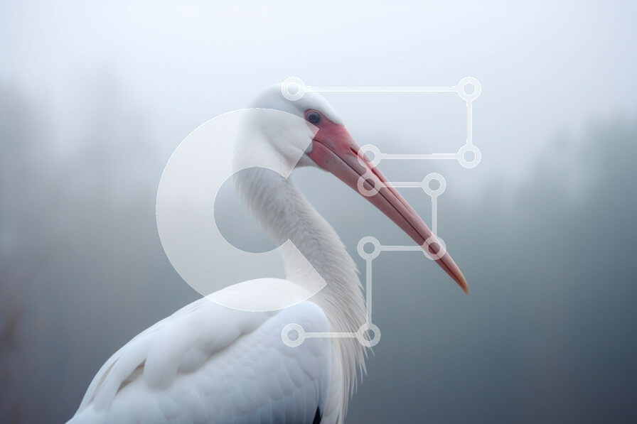 Intra Συλλεκτικό Ξύλινο Παζλ Plywood  4mm - Λευκός πελεκάνος που στέκεται στην ομίχλη Σε Ξύλινο Κουτί - Διαστάσεις: 10x10 cm – 25 κομμάτια