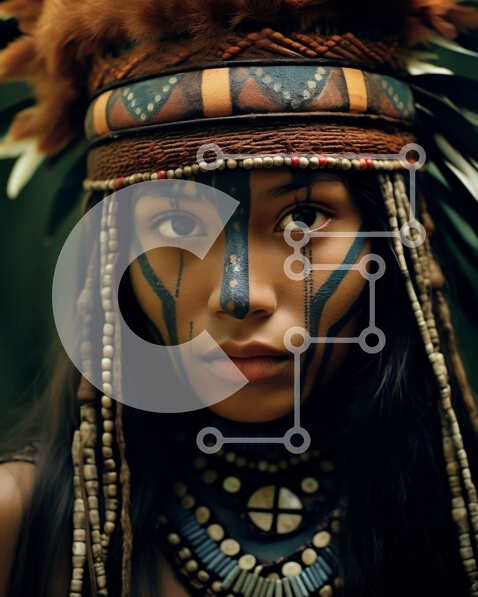 Intra Συλλεκτικό Ξύλινο Παζλ Plywood  4mm - Εκπληκτική εικόνα μιας ιθαγενούς Αμερικανίδας με παραδοσιακή μπογιά κεφαλής και προσώπου Σε Ξύλινο Κουτί - Διαστάσεις Puzzle: 10x10 cm – 25 κομμάτια