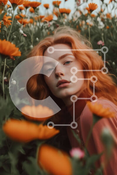 Σετ των 2 Intra Συλλεκτικό Ξύλινο Παζλ Plywood  4mm - Γυναίκα με ροζ πουκάμισο που στέκεται σε ένα χωράφι με πορτοκαλί λουλούδια μια ηλιόλουστη μέρα Σε Ξύλινο Κουτί - Διαστάσεις: 10x10 cm – 25 κομμάτια