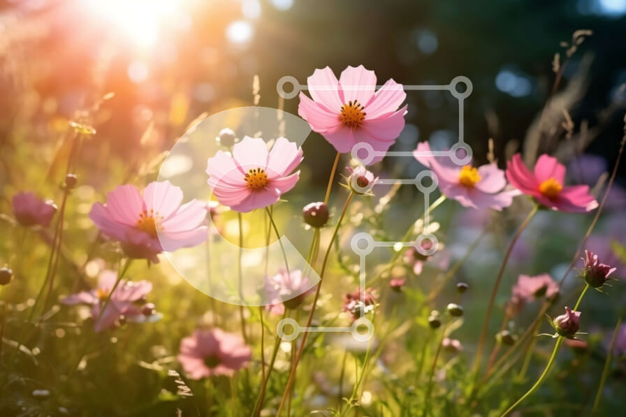 Intra Συλλεκτικό Ξύλινο Παζλ Plywood  4mm - Όμορφη εικόνα ενός χωραφιού με ροζ λουλούδια στο φως του ήλιου Σε Ξύλινο Κουτί - Διαστάσεις: 10x10 cm – 25 κομμάτια