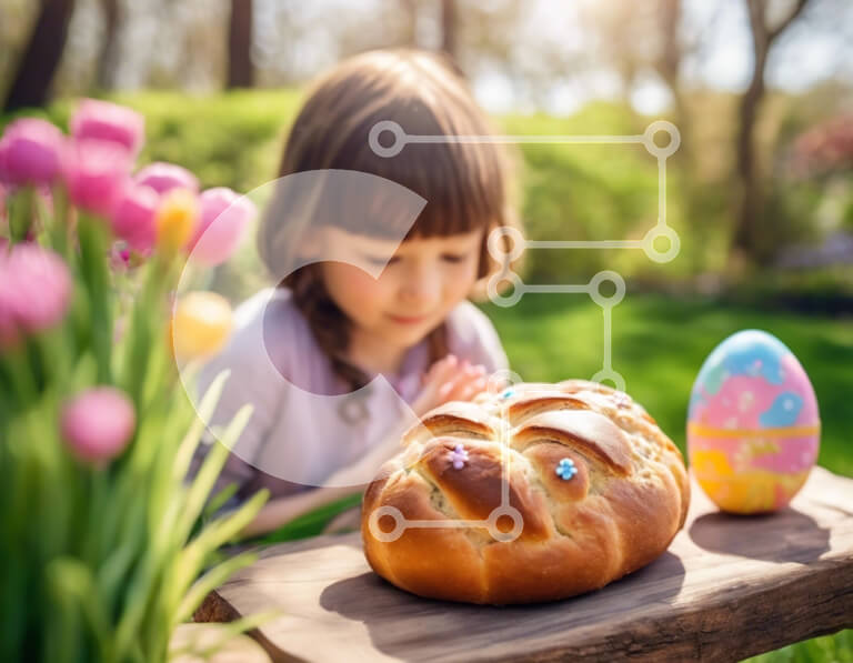 Intra Συλλεκτικό Ξύλινο Παζλ Plywood  4mm - Νεαρό κορίτσι που προσεύχεται μπροστά από το λαγουδάκι και τα αυγά του Πάσχα Σε Ξύλινο Κουτί - Διαστάσεις: 10x10 cm – 25 κομμάτια