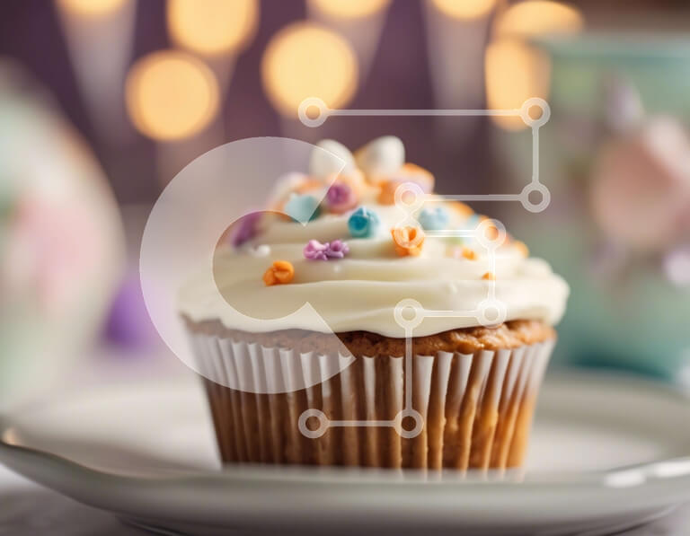 Σετ των 2 Intra Συλλεκτικό Ξύλινο Παζλ Plywood  4mm - Νόστιμο Cupcake με Λευκό Πάγωμα και Πολύχρωμα Πασπαλίσματα σε ένα κομψό λευκό πιάτο Σε Ξύλινο Κουτί - Διαστάσεις: 10x10 cm – 25 κομμάτια