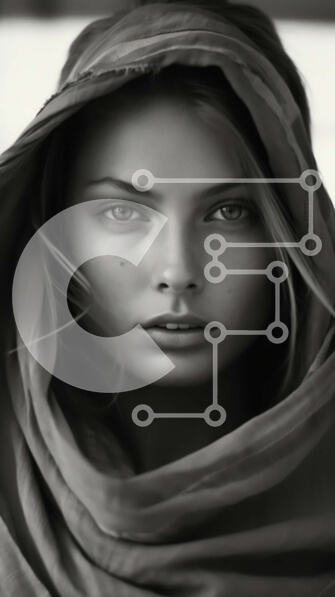 Intra Συλλεκτικό Ξύλινο Παζλ Plywood  4mm - Σοβαρή γυναίκα με μανδύα με κουκούλα που κοιτάζει την κάμερα Σε Ξύλινο Κουτί - Διαστάσεις Puzzle: 10x10 cm – 25 κομμάτια