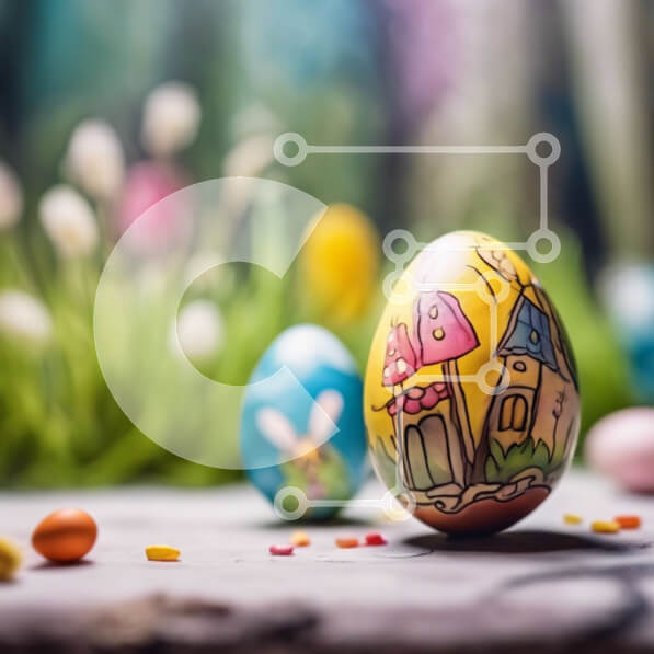 Intra Συλλεκτικό Ξύλινο Παζλ Plywood  4mm - Διακοσμημένα Πασχαλινά αυγά σε ξύλινο τραπέζι με πολύχρωμα λουλούδια και χόρτα Σε Ξύλινο Κουτί - Διαστάσεις: 10x10 cm – 25 κομμάτια