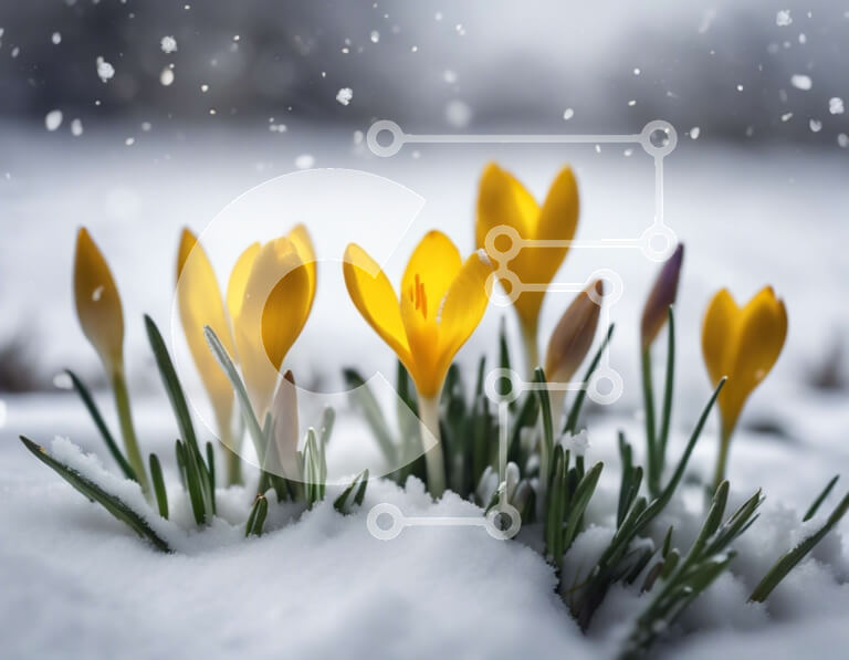 Intra Συλλεκτικό Ξύλινο Παζλ Plywood  4mm - Λουλούδια κρόκου στο χιόνι Σε Ξύλινο Κουτί - Διαστάσεις: 10x10 cm – 25 κομμάτια