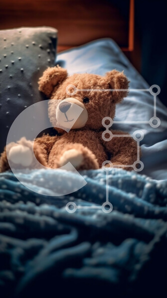 Intra Συλλεκτικό Ξύλινο Παζλ Plywood  4mm - Αξιολάτρευτο καφέ αρκουδάκι ξαπλωμένο σε ένα ζεστό μπλε κάλυμμα Σε Ξύλινο Κουτί - Διαστάσεις: 10x10 cm – 25 κομμάτια