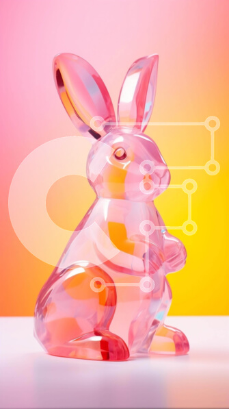 Intra Συλλεκτικό Ξύλινο Παζλ Plywood  4mm - Ροζ ειδώλιο λαγουδάκι σε πορτοκαλί και ροζ φόντο Σε Ξύλινο Κουτί - Διαστάσεις: 10x10 cm – 25 κομμάτια