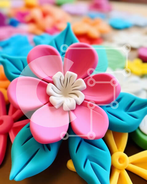 Intra Συλλεκτικό Ξύλινο Παζλ Plywood  4mm - Κοντινό πλάνο πολύχρωμο πλαστικό λουλούδι Σε Ξύλινο Κουτί - Διαστάσεις Puzzle: 10x10 cm – 25 κομμάτια