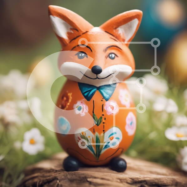 Intra Συλλεκτικό Ξύλινο Παζλ Plywood  4mm - Ειδώλιο Πασχαλινής Αλεπούς με λουλούδια και Πασχαλινά αυγά Σε Ξύλινο Κουτί - Διαστάσεις Puzzle: 10x10 cm – 25 κομμάτια