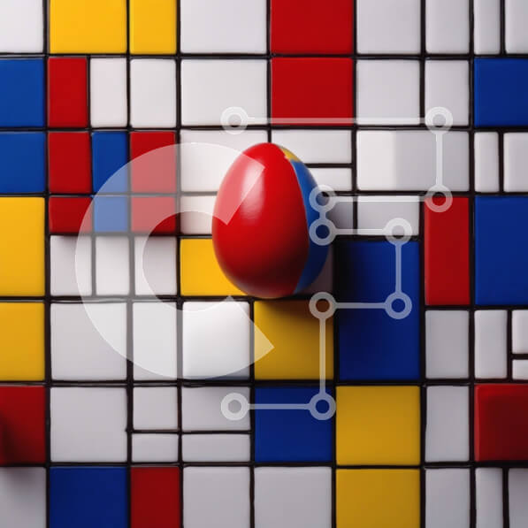 Intra Συλλεκτικό Ξύλινο Παζλ Plywood  4mm - Αφηρημένο κόκκινο, κίτρινο και μπλε αυγό σε πολύχρωμους κύβους Σε Ξύλινο Κουτί - Διαστάσεις Puzzle: 10x10 cm – 25 κομμάτια