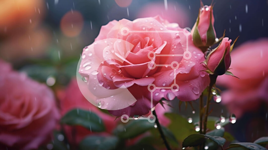 Intra Συλλεκτικό Ξύλινο Παζλ Plywood  4mm - Ροζ τριαντάφυλλο στη βροχή με σταγόνες νερού Σε Ξύλινο Κουτί - Διαστάσεις: 10x10 cm – 25 κομμάτια