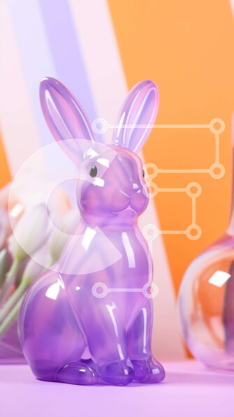 Intra Συλλεκτικό Ξύλινο Παζλ Plywood  4mm - Μωβ ειδώλιο λαγουδάκι σε πορτοκαλί φόντο με τουλίπες Σε Ξύλινο Κουτί - Διαστάσεις: 10x10 cm – 25 κομμάτια