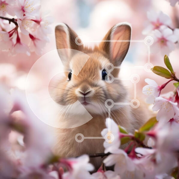 Intra Συλλεκτικό Ξύλινο Παζλ Plywood  4mm - Χαμογελώντας λαγουδάκι με ανθισμένα δέντρα κερασιών Σε Ξύλινο Κουτί - Διαστάσεις: 10x10 cm – 25 κομμάτια