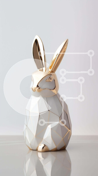 Intra Συλλεκτικό Ξύλινο Παζλ Plywood  4mm - Λευκά και χρυσά ειδώλια λαγουδάκι σε άδειο τραπέζι Σε Ξύλινο Κουτί - Διαστάσεις: 10x10 cm – 25 κομμάτια