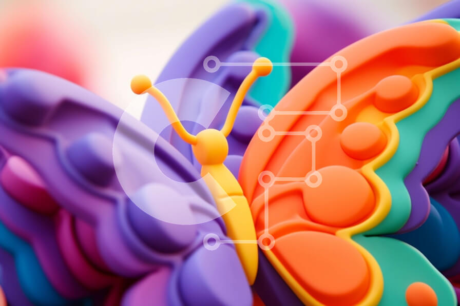 Intra Συλλεκτικό Ξύλινο Παζλ Plywood  4mm - Κοντινό πλάνο πολύχρωμων πλαστικών ειδωλίων πεταλούδων Σε Ξύλινο Κουτί - Διαστάσεις Puzzle: 10x10 cm – 25 κομμάτια