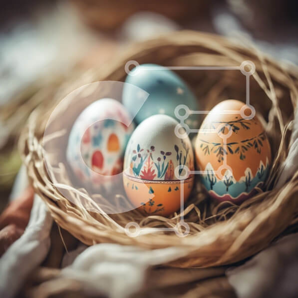 Intra Συλλεκτικό Ξύλινο Παζλ Plywood  4mm - Βαμμένα πασχαλινά αυγά σε ψάθινο καλάθι Σε Ξύλινο Κουτί - Διαστάσεις: 10x10 cm – 25 κομμάτια