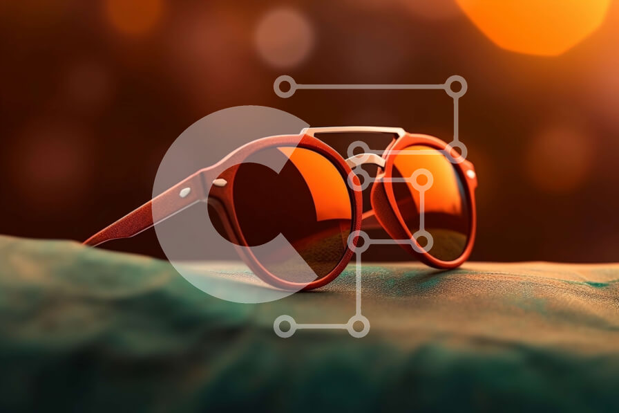 Intra Συλλεκτικό Ξύλινο Παζλ Plywood  4mm - Κομψά κόκκινα γυαλιά ηλίου σε έντονο μπλε φόντο Σε Ξύλινο Κουτί - Διαστάσεις Puzzle: 10x10 cm – 25 κομμάτια